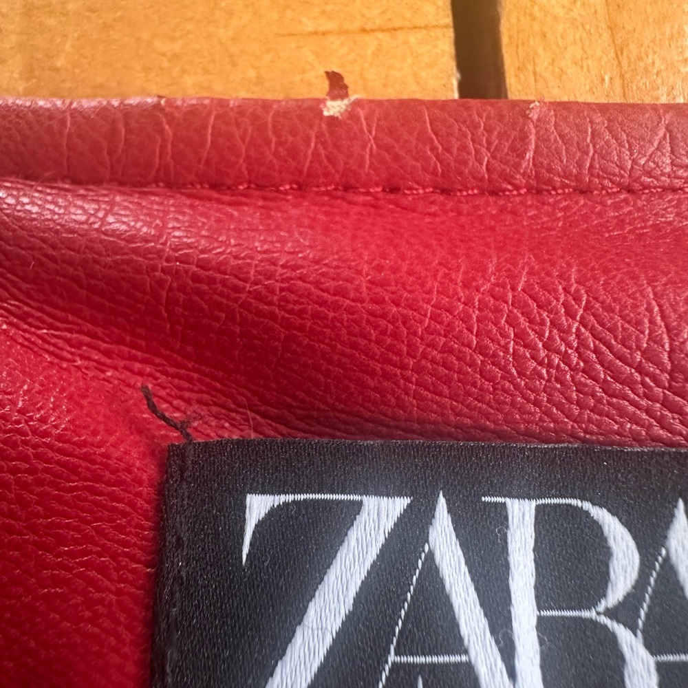 ZARA Women's Red Faux Leather Zip-Front Jacket - Picture 6 of 10